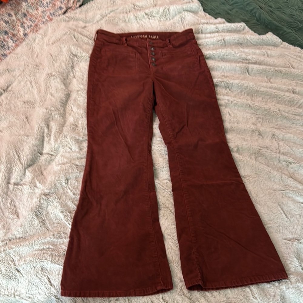 American Eagle Women's Red Corduroy Flare Pants